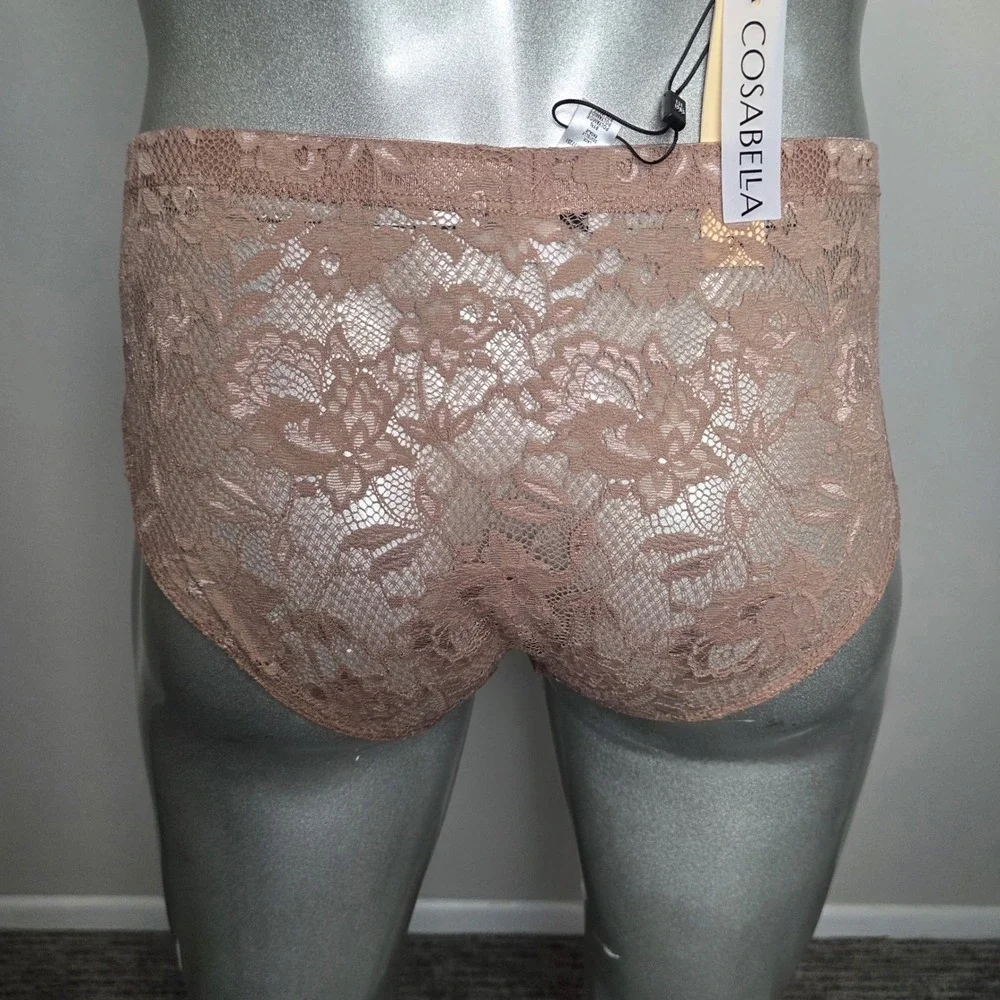Cosabella Mens Tan Floral Lace Low Rise Briefs Sheer Rose Contoured Pouch Size M